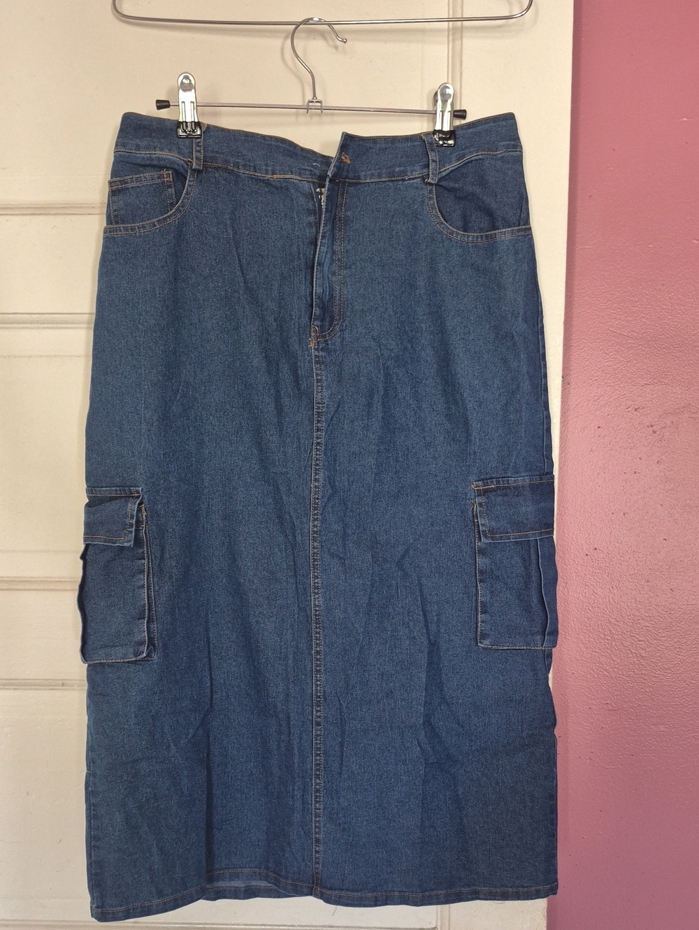 Pastels Blue Denim Pencil Skirt with Cargo Pockets